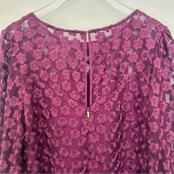 Trina Turk Lace Airie Dress Long Sleeve Sheer Fall Floral Purple Size 8 FLAW - Picture 6 of 15